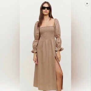 Reformation Hyland Linen Dress Khaki - Size L